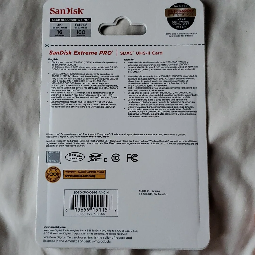 SanDisk Extreme Pro SDXC UHS-11 300x Memory Card